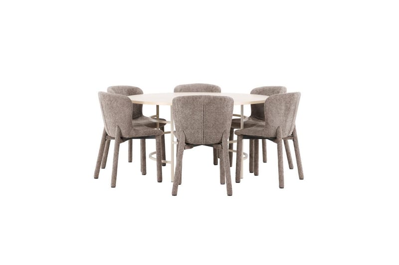 Spisegruppe Copenhagen Rund 140 cm med 6 Astoria-stoler Hvit / Beige, Brun - Hvit / Beige, Brun - Møbler - Bord - Spisegrupper