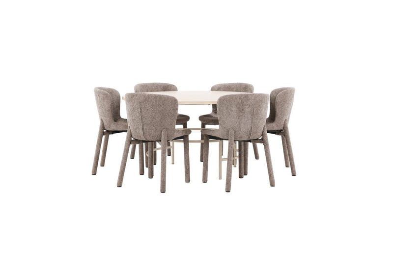 Spisegruppe Copenhagen Rund 140 cm med 6 Astoria-stoler Hvit / Beige, Brun - Hvit / Beige, Brun - Møbler - Bord - Spisegrupper