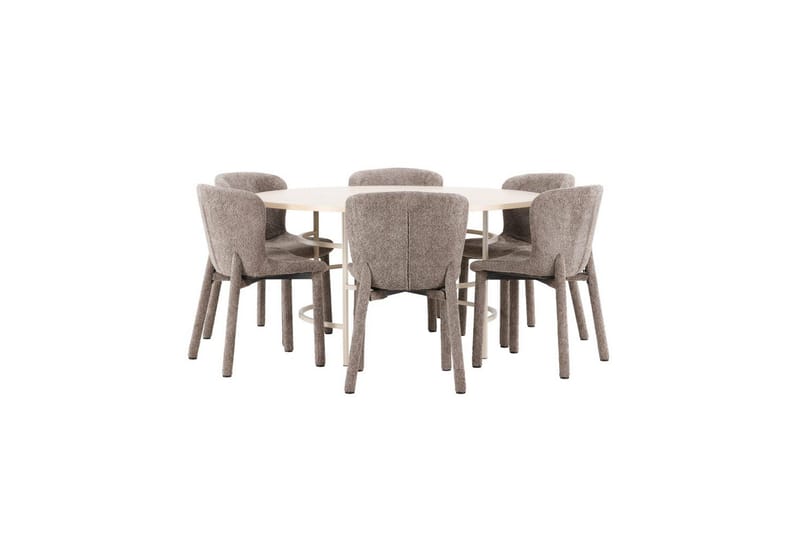 Spisegruppe Copenhagen Rund 140 cm med 6 Astoria-stoler Hvit / Beige, Brun - Hvit / Beige, Brun - Møbler - Bord - Spisegrupper