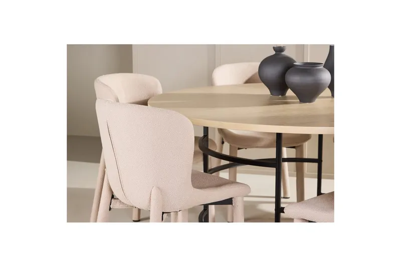 Spisegruppe Copenhagen Rund 140 cm med 6 Astoria-stoler Hvit / Svart, Beige - Hvit / Svart, Beige - Møbler - Bord - Spisegrupper