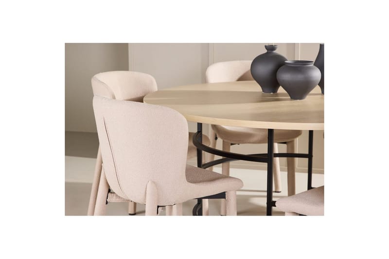 Spisegruppe Copenhagen Rund 140 cm med 6 Astoria-stoler Hvit / Svart, Beige - Hvit / Svart, Beige - Møbler - Bord - Spisegrupper