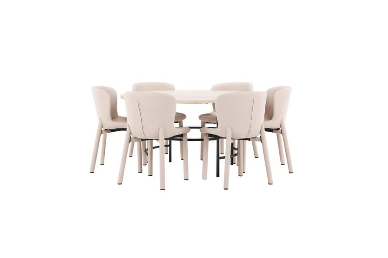 Spisegruppe Copenhagen Rund 140 cm med 6 Astoria-stoler Hvit / Svart, Beige - Hvit / Svart, Beige - Møbler - Bord - Spisegrupper