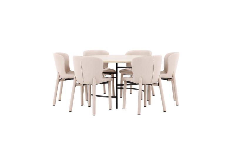 Spisegruppe Copenhagen Rund 140 cm med 6 Astoria-stoler Hvit / Svart, Beige - Hvit / Svart, Beige - Møbler - Bord - Spisegrupper