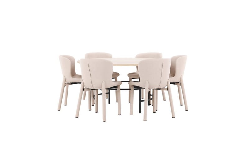 Spisegruppe Copenhagen Rund 140 cm med 6 Astoria-stoler Hvit / Svart, Beige - Hvit / Svart, Beige - Møbler - Bord - Spisegrupper