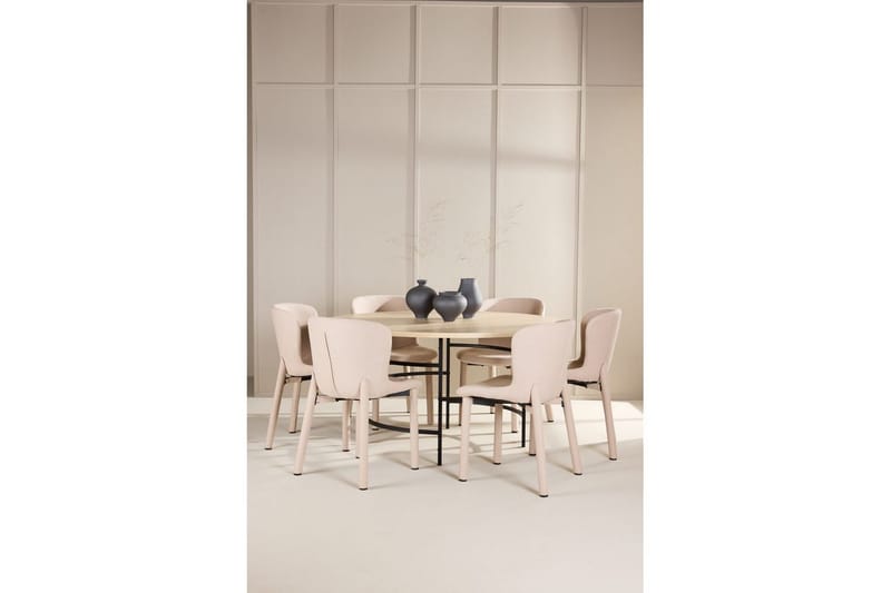 Spisegruppe Copenhagen Rund 140 cm med 6 Astoria-stoler Hvit / Svart, Beige - Hvit / Svart, Beige - Møbler - Bord - Spisegrupper