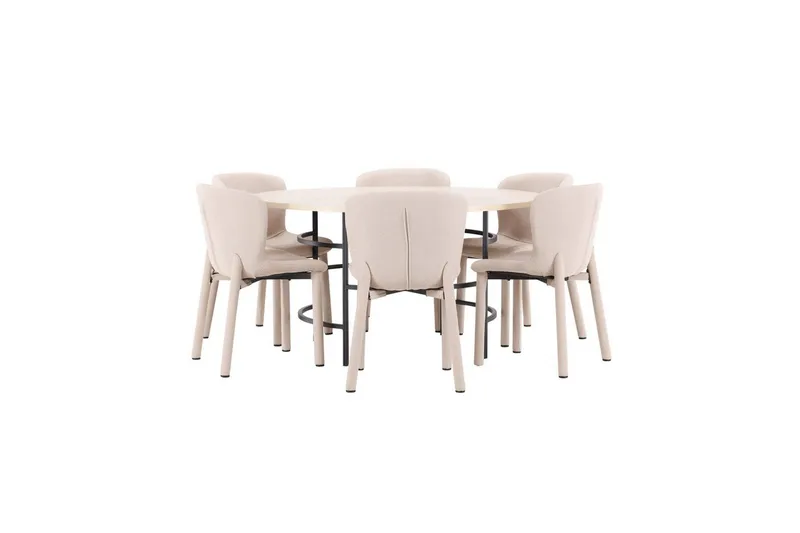 Spisegruppe Copenhagen Rund 140 cm med 6 Astoria-stoler Hvit / Svart, Beige - Hvit / Svart, Beige - Møbler - Bord - Spisegrupper