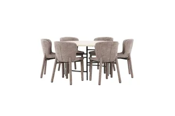 Spisegruppe Copenhagen Rund 140 cm med 6 Astoria-stoler Hvit / Svart, Brun