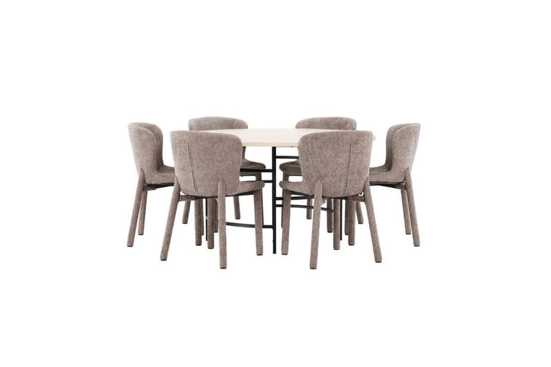 Spisegruppe Copenhagen Rund 140 cm med 6 Astoria-stoler Hvit / Svart, Brun - Hvit / Svart, Brun - Møbler - Bord - Spisegrupper