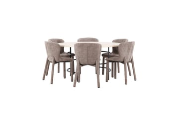 Spisegruppe Copenhagen Rund 140 cm med 6 Astoria-stoler Hvit / Svart, Brun - Hvit / Svart, Brun - Møbler - Bord - Spisegrupper
