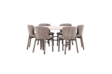 Spisegruppe Copenhagen Rund 140 cm med 6 Astoria-stoler Hvit / Svart, Brun - Hvit / Svart, Brun - Møbler - Bord - Spisegrupper
