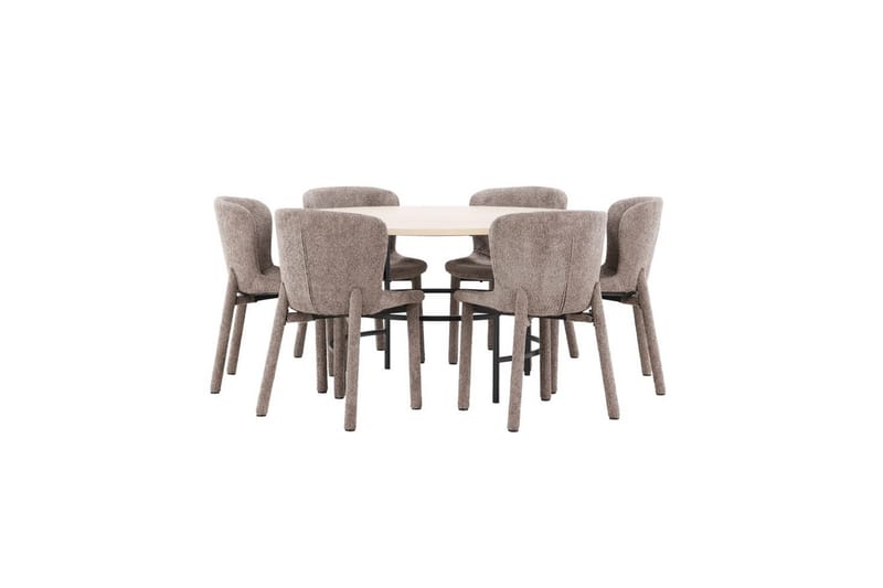 Spisegruppe Copenhagen Rund 140 cm med 6 Astoria-stoler Hvit / Svart, Brun - Hvit / Svart, Brun - Møbler - Bord - Spisegrupper