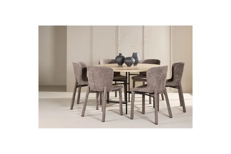 Spisegruppe Copenhagen Rund 140 cm med 6 Astoria-stoler Hvit / Svart, Brun - Hvit / Svart, Brun - Møbler - Bord - Spisegrupper