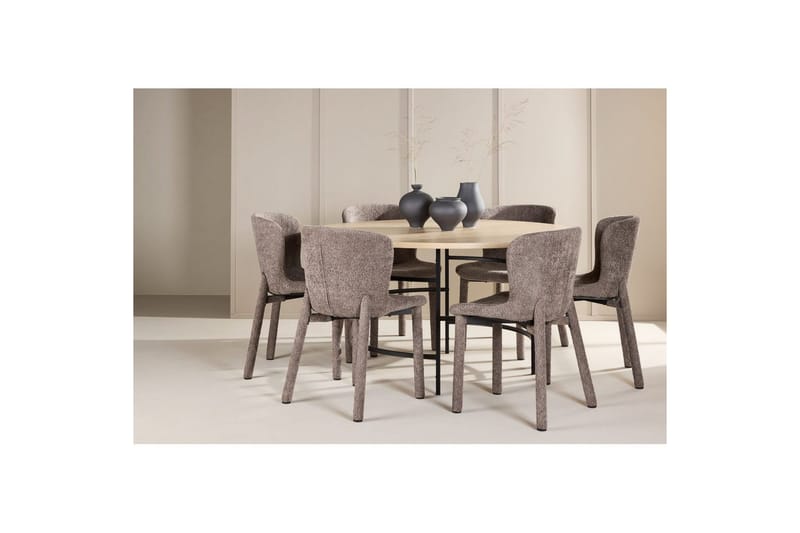 Spisegruppe Copenhagen Rund 140 cm med 6 Astoria-stoler Hvit / Svart, Brun - Hvit / Svart, Brun - Møbler - Bord - Spisegrupper