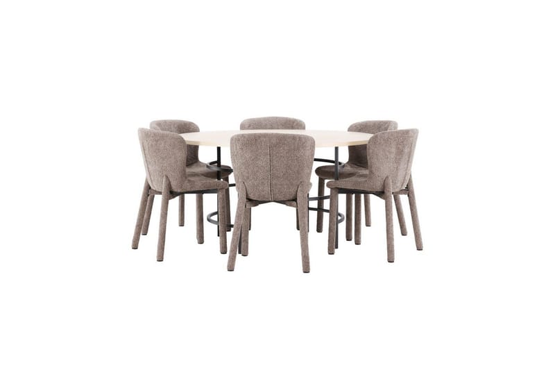 Spisegruppe Copenhagen Rund 140 cm med 6 Astoria-stoler Hvit / Svart, Brun - Hvit / Svart, Brun - Møbler - Bord - Spisegrupper