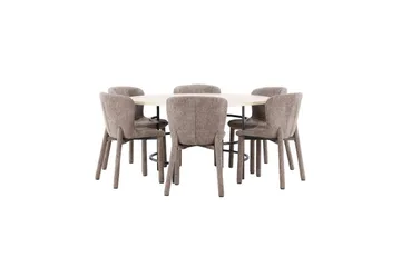 Spisegruppe Copenhagen Rund 140 cm med 6 Astoria-stoler Hvit / Svart, Brun - Hvit / Svart, Brun - Møbler - Bord - Spisegrupper