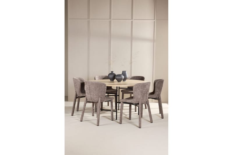 Spisegruppe Copenhagen Rund 140 cm med 6 Astoria-stoler Hvit / Svart, Brun - Hvit / Svart, Brun - Møbler - Bord - Spisegrupper