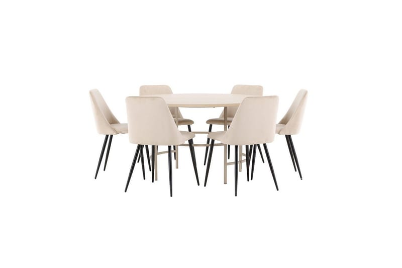 Spisegruppe Copenhagen Rund 140 cm med 6 Night-stoler Hvit / Beige - Hvit / Beige - Møbler - Bord - Spisegrupper