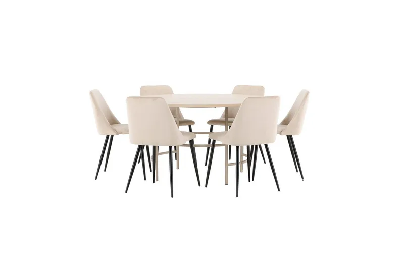 Spisegruppe Copenhagen Rund 140 cm med 6 Night-stoler Hvit / Beige - Hvit / Beige - Møbler - Bord - Spisegrupper