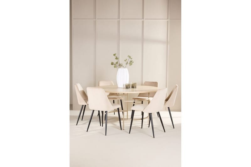 Spisegruppe Copenhagen Rund 140 cm med 6 Night-stoler Hvit / Beige - Hvit / Beige - Møbler - Bord - Spisegrupper