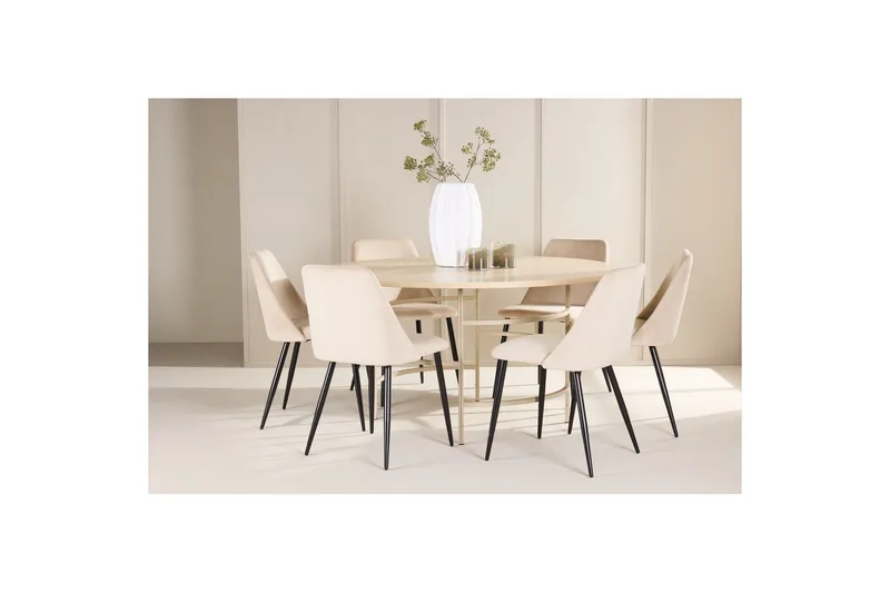 Spisegruppe Copenhagen Rund 140 cm med 6 Night-stoler Hvit / Beige - Hvit / Beige - Møbler - Bord - Spisegrupper