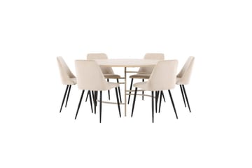 Spisegruppe Copenhagen Rund 140 cm med 6 Night-stoler Hvit / Beige - Hvit / Beige - Møbler - Bord - Spisegrupper