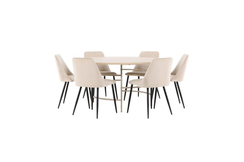Spisegruppe Copenhagen Rund 140 cm med 6 Night-stoler Hvit / Beige - Hvit / Beige - Møbler - Bord - Spisegrupper