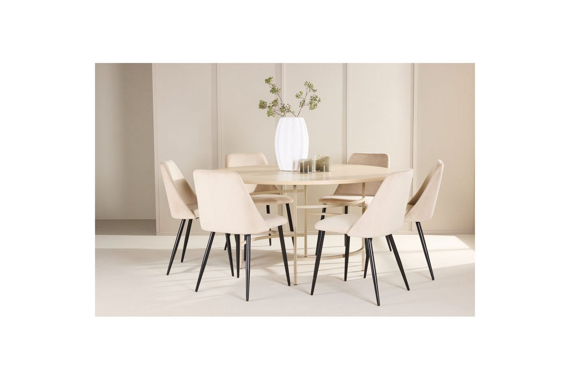 Spisegruppe Copenhagen Rund 140 cm med 6 Night-stoler Hvit / Beige - Hvit / Beige - Møbler - Bord - Spisegrupper