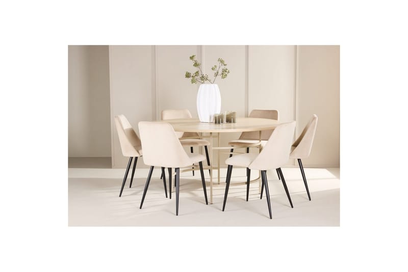 Spisegruppe Copenhagen Rund 140 cm med 6 Night-stoler Hvit / Beige - Hvit / Beige - Møbler - Bord - Spisegrupper