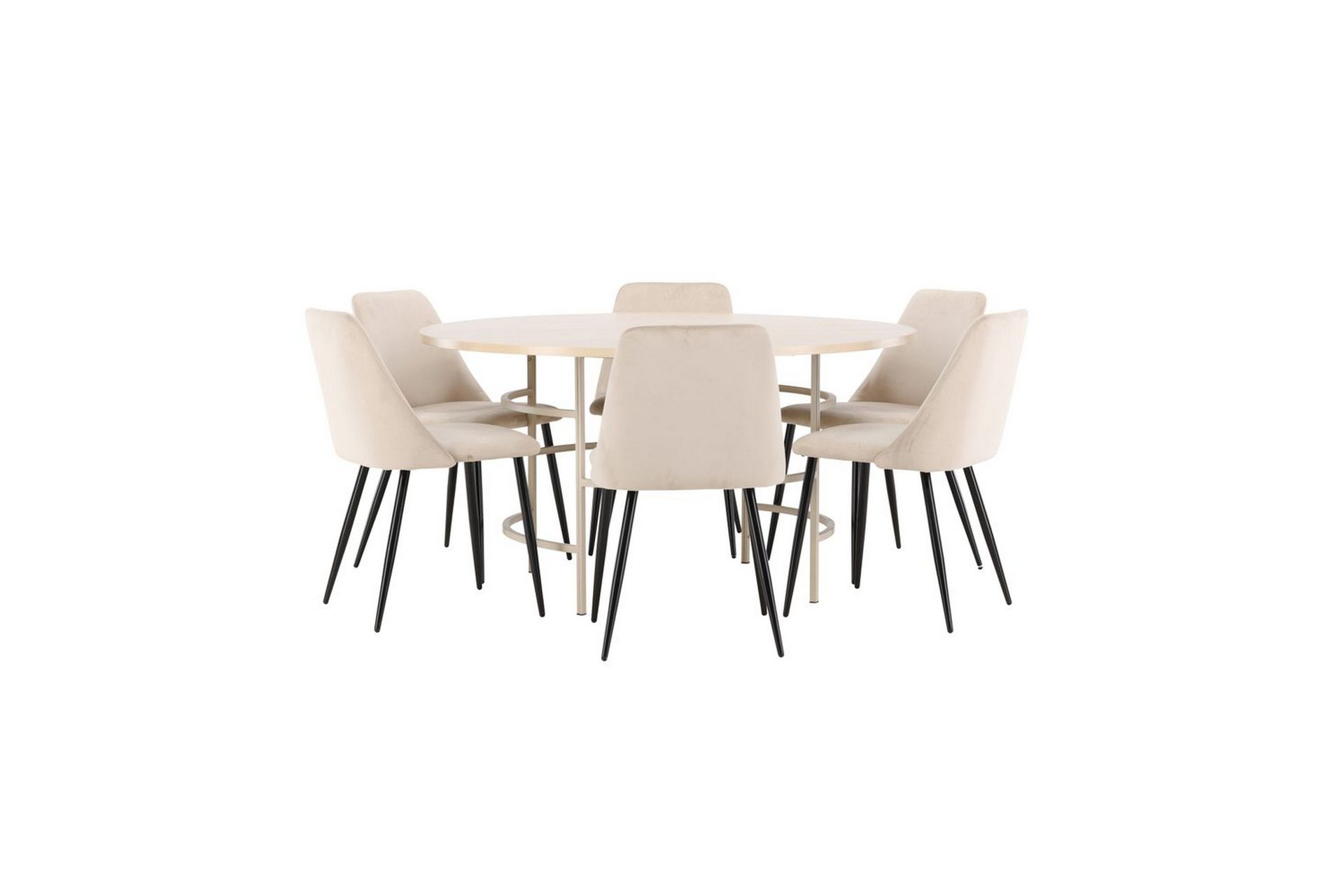 Spisegruppe Copenhagen Rund 140 cm med 6 Night-stoler Hvit / Beige - Hvit / Beige - Møbler - Bord - Spisegrupper