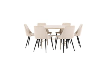 Spisegruppe Copenhagen Rund 140 cm med 6 Night-stoler Hvit / Beige - Hvit / Beige - Møbler - Bord - Spisegrupper