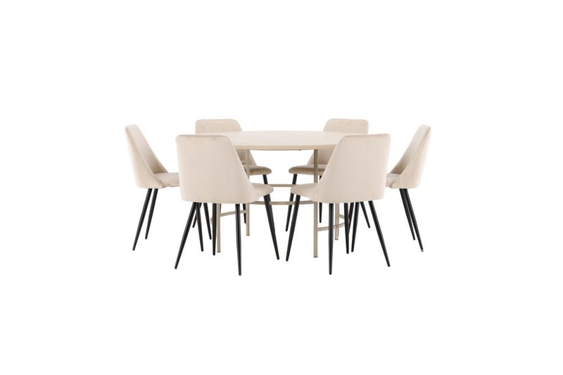 Spisegruppe Copenhagen Rund 140 cm med 6 Night-stoler Hvit / Beige - Hvit / Beige - Møbler - Bord - Spisegrupper