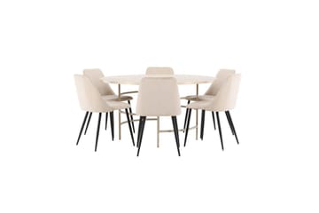 Spisegruppe Copenhagen Rund 140 cm med 6 Night-stoler Hvit / Beige - Hvit / Beige - Møbler - Bord - Spisegrupper