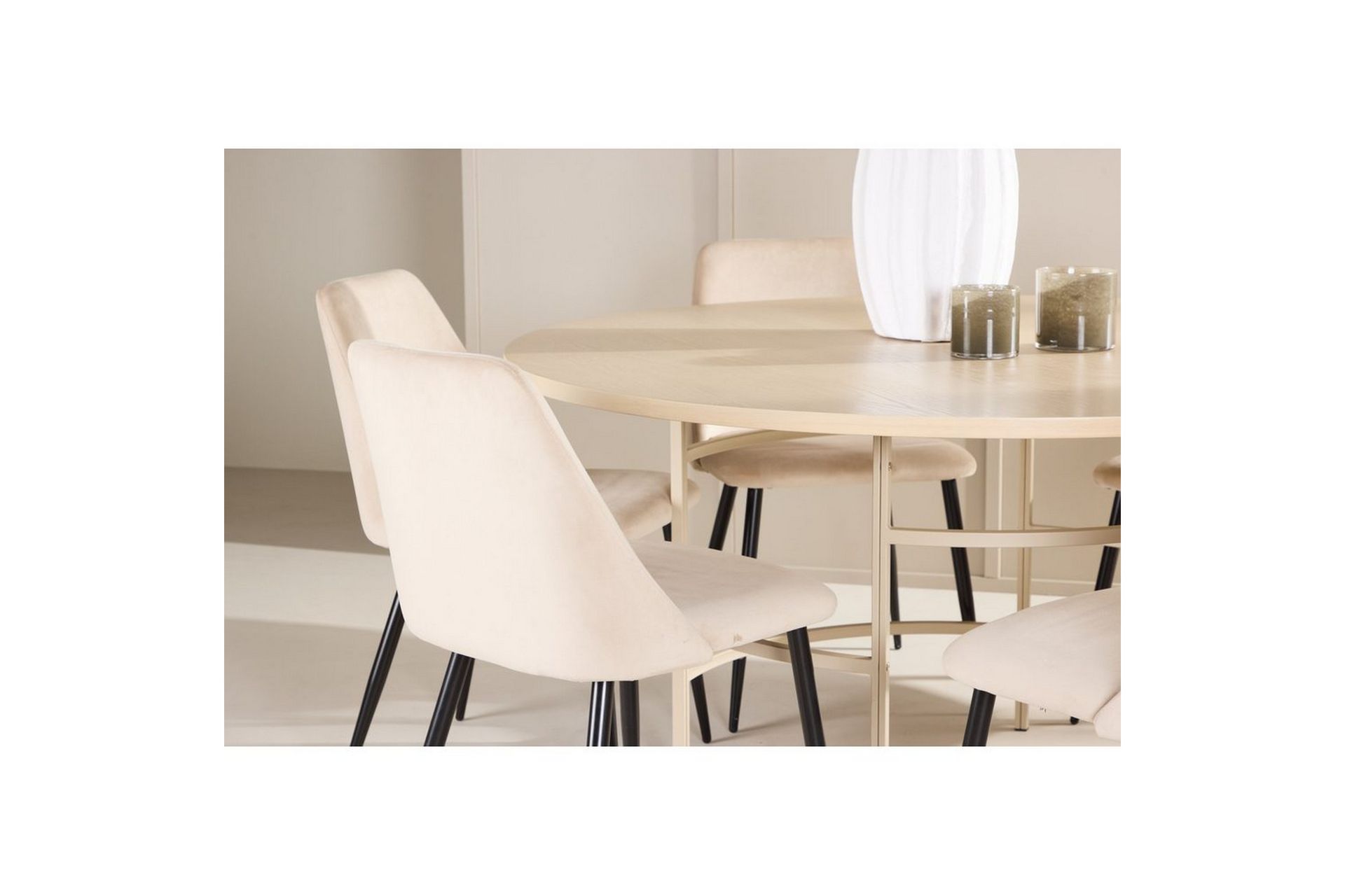 Spisegruppe Copenhagen Rund 140 cm med 6 Night-stoler Hvit / Beige - Hvit / Beige - Møbler - Bord - Spisegrupper