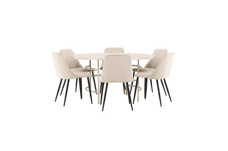 Spisegruppe Copenhagen Rund 140 cm med 6 Night-stoler Hvit / Beige - Hvit / Beige - Møbler - Bord - Spisegrupper