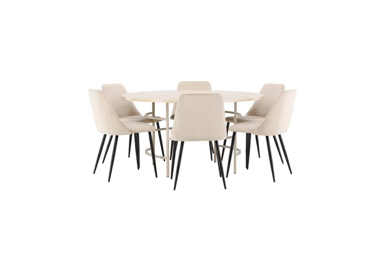Spisegruppe Copenhagen Rund 140 cm med 6 Night-stoler Hvit / Beige - Hvit / Beige - Møbler - Bord - Spisegrupper