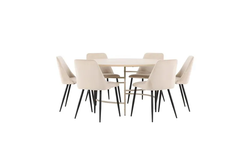 Spisegruppe Copenhagen Rund 140 cm med 6 Night-stoler Hvit / Beige, Hvit / Beige