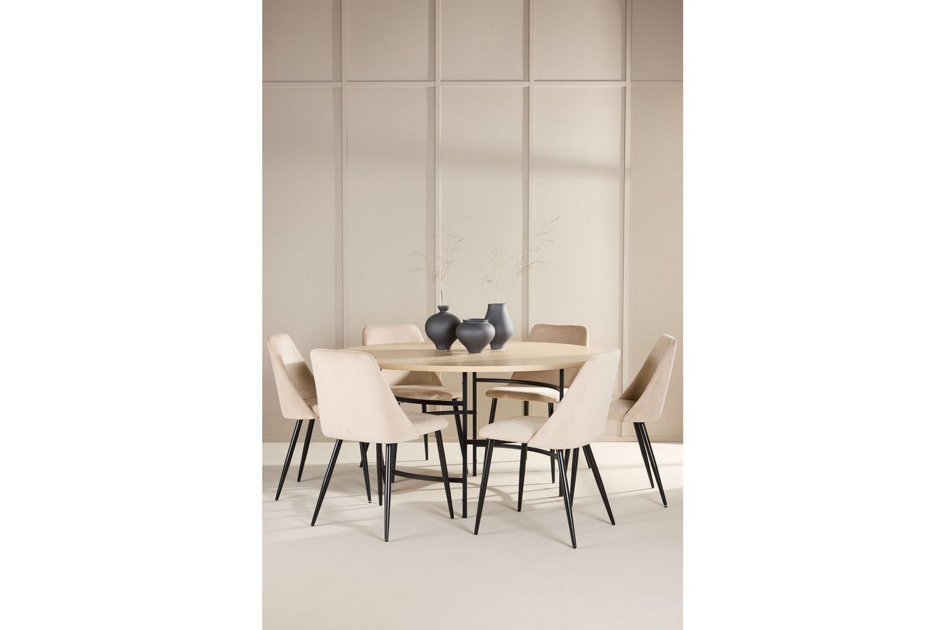 Spisegruppe Copenhagen Rund 140 cm med 6 Night-stoler Hvit / Svart - Hvit / Svart - Møbler - Bord - Spisegrupper