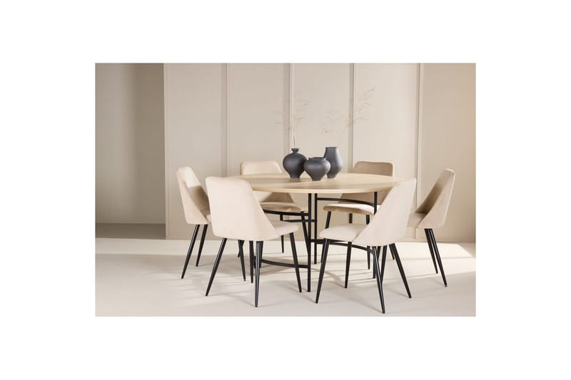 Spisegruppe Copenhagen Rund 140 cm med 6 Night-stoler Hvit / Svart - Hvit / Svart - Møbler - Bord - Spisegrupper