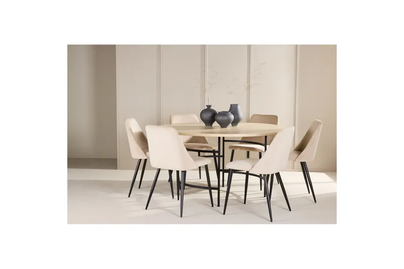 Spisegruppe Copenhagen Rund 140 cm med 6 Night-stoler Hvit / Svart - Hvit / Svart - Møbler - Bord - Spisegrupper