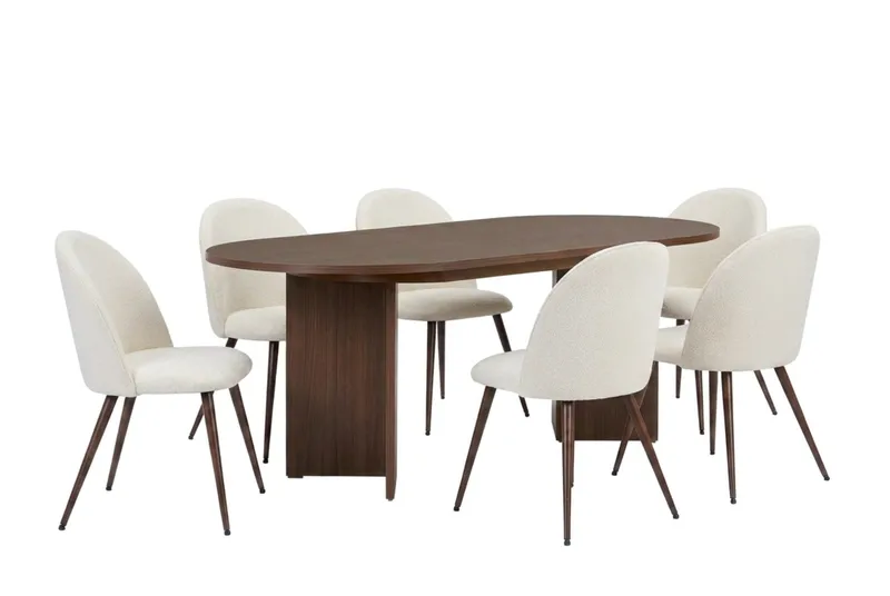 Spisegruppe Dano uttrekkbart spisebord 160–200 cm med 6 Nibe Plus spisestoler Vit, undefined