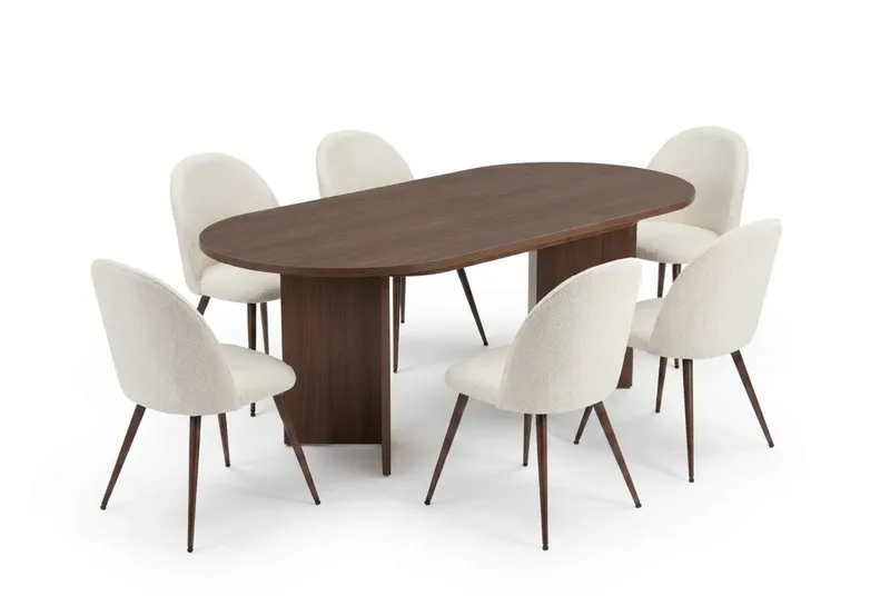 Spisegruppe Dano uttrekkbart spisebord 160–200 cm med 6 Nibe Plus spisestoler Vit - Møbler - Bord - Spisegrupper
