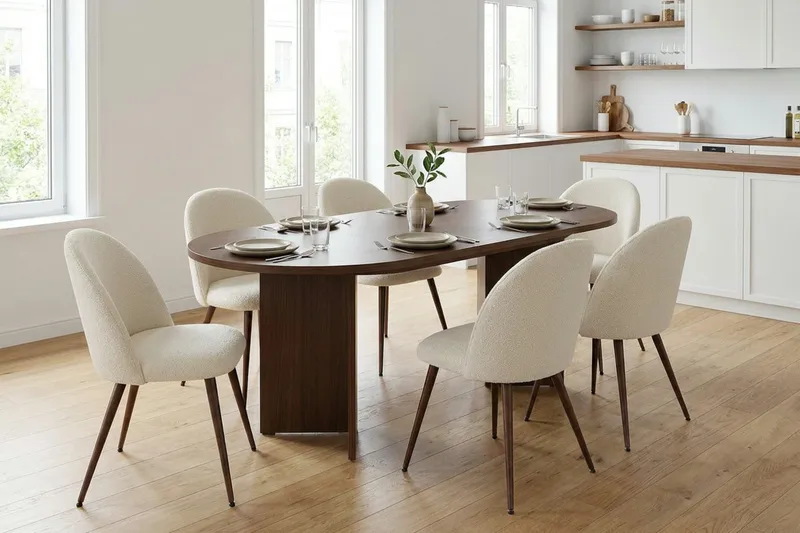 Spisegruppe Dano uttrekkbart spisebord 160–200 cm med 6 Nibe Plus spisestoler Vit - Møbler - Bord - Spisegrupper