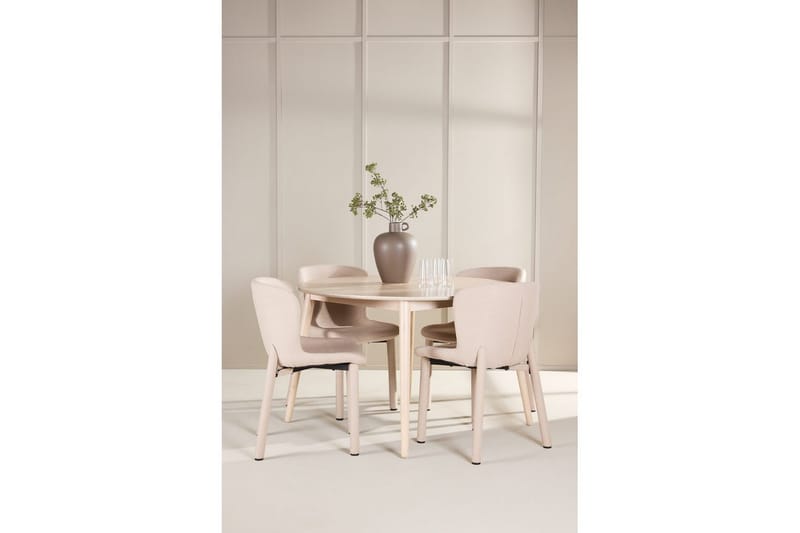 Spisegruppe Flora Rund 120 cm Hvit med 4 stk Astoria stoler Beige - Beige - Møbler - Bord - Spisegrupper