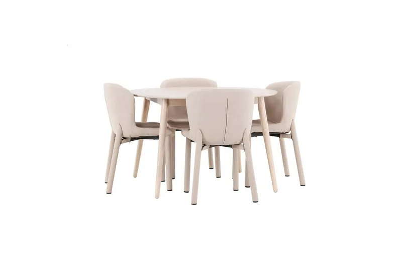 Spisegruppe Flora Rund 120 cm Hvit med 4 stk Astoria stoler Beige - Beige - Møbler - Bord - Spisegrupper