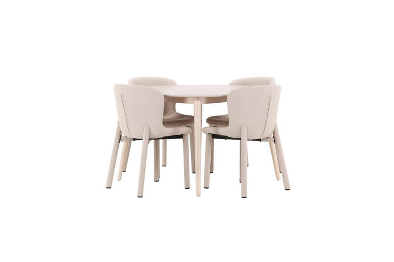 Spisegruppe Flora Rund 120 cm Hvit med 4 stk Astoria stoler Beige, Beige