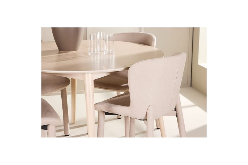 Spisegruppe Flora Rund 120 cm Hvit med 4 stk Astoria stoler Beige - Beige - Møbler - Bord - Spisegrupper