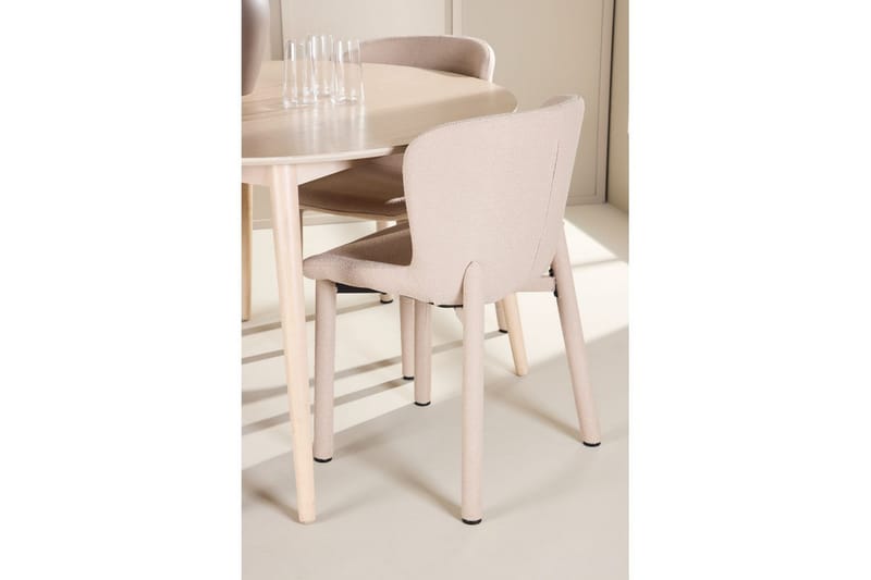 Spisegruppe Flora Rund 120 cm Hvit med 4 stk Astoria stoler Beige - Beige - Møbler - Bord - Spisegrupper
