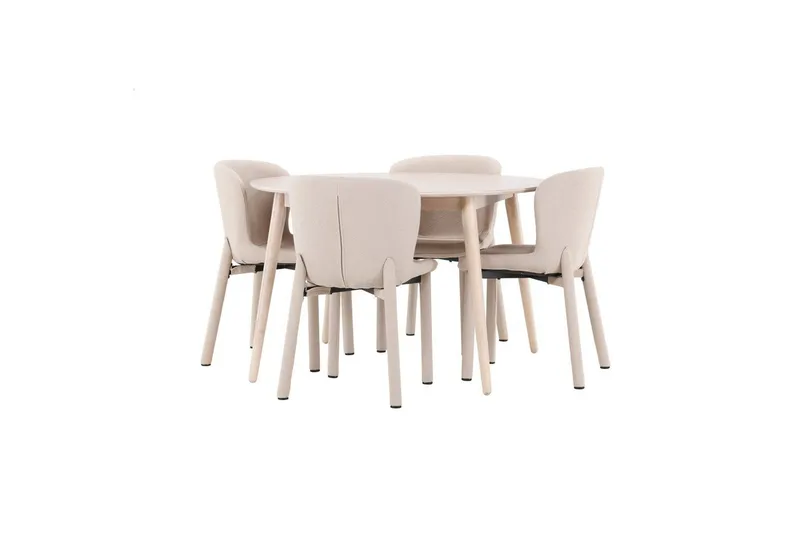 Spisegruppe Flora Rund 120 cm Hvit med 4 stk Astoria stoler Beige - Beige - Møbler - Bord - Spisegrupper