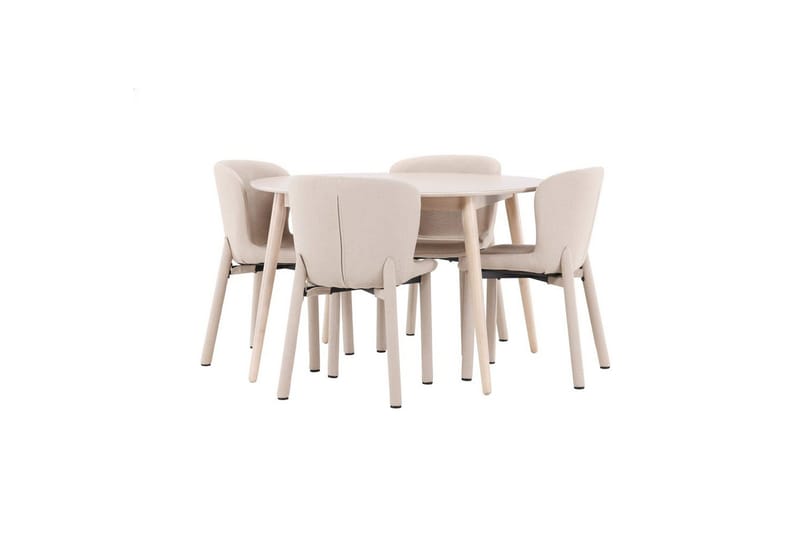 Spisegruppe Flora Rund 120 cm Hvit med 4 stk Astoria stoler Beige - Beige - Møbler - Bord - Spisegrupper
