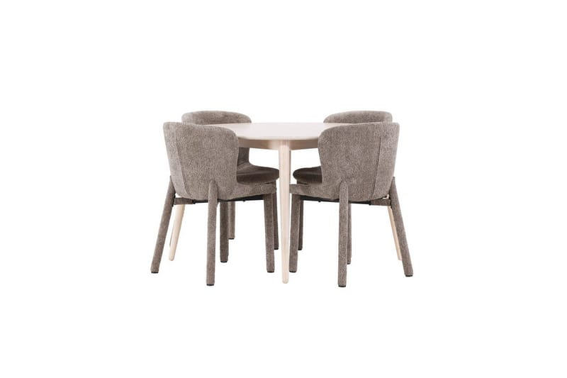 Spisegruppe Flora Rund 120 cm Hvit med 4 stk Astoria stoler Brun - Brun - Møbler - Bord - Spisegrupper